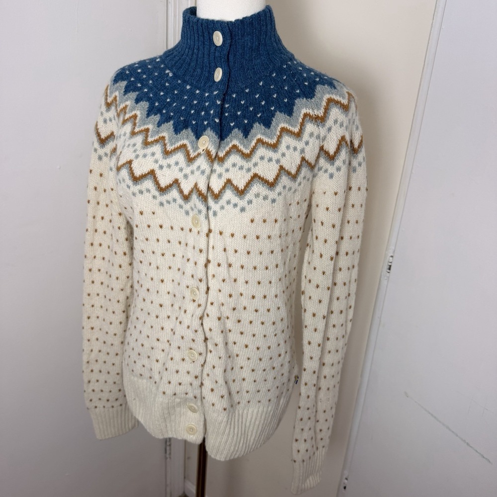 Fjallraven Ovik Knit 100% Wool Cardigan Sweater Womens Sz M